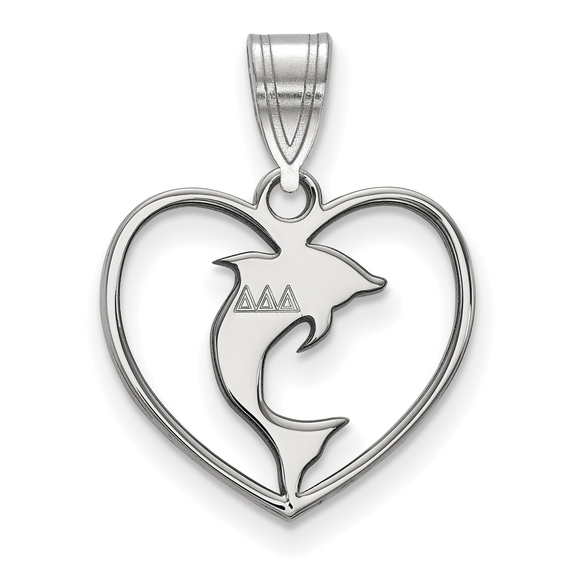Sterling Rhodium-plated Delta Delta Delta Sorority Symbol Heart Pendant - Picture 1 of 2